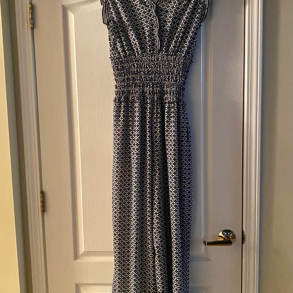 Max Studio Smocked jumpsuit Dress Navy and White - Picture 10 of 10